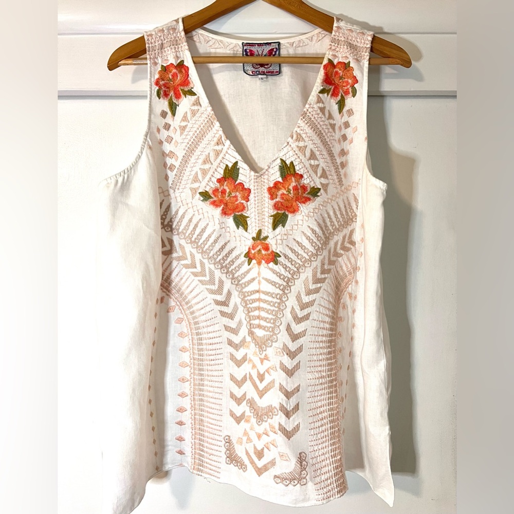 Johnny Was sleeveless embroidered top. Like new.